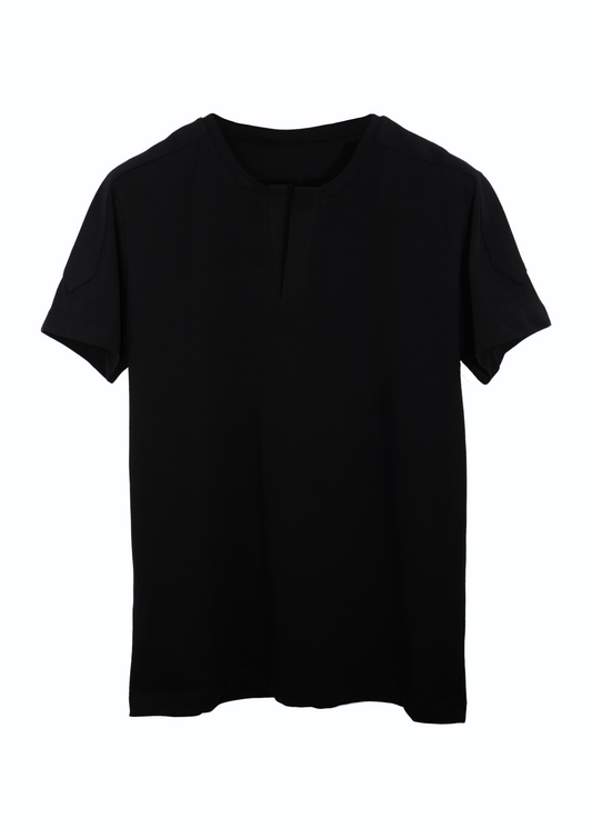 Black t-shirt on a white background