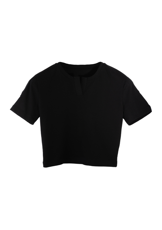 Black crop top on a white background
